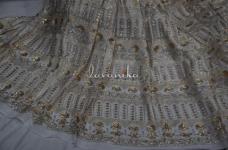 200 Grams Gold and Glitter Silver Sequins with Thread Embroidery in Panel Design on Dyeable Viscose Georgette Fabric  44inch